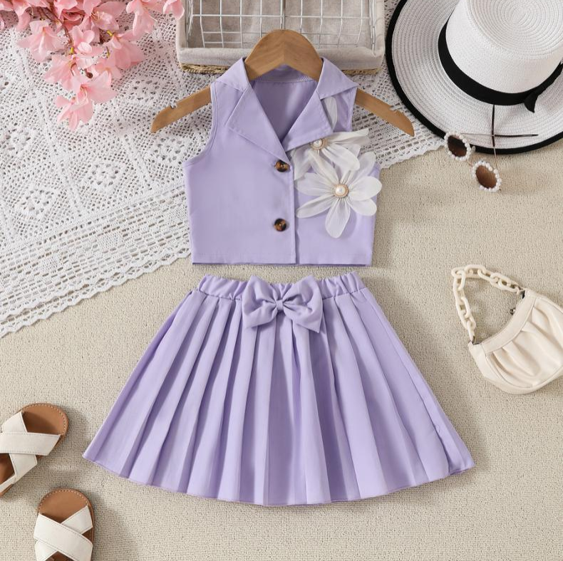 Lavender Bloom Pleated Skirt Set