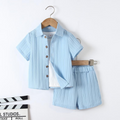 Sky Blue Ribbed Button-Up Short Set