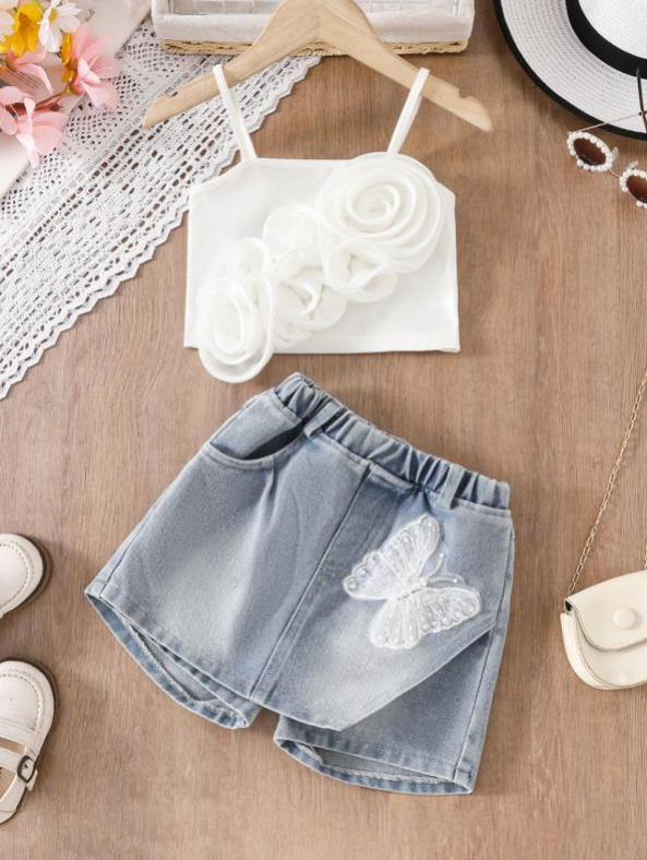 Blossom Breeze Denim Skort Set